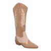 Bota de tacon para mujer comodas, de material aterciopelado, con estampado en la ca?a
