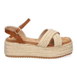 a brown and tan platform sandal