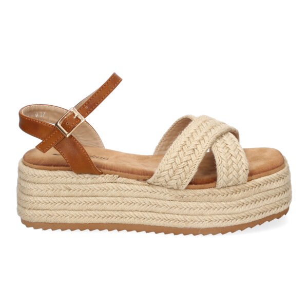 a brown and tan platform sandal